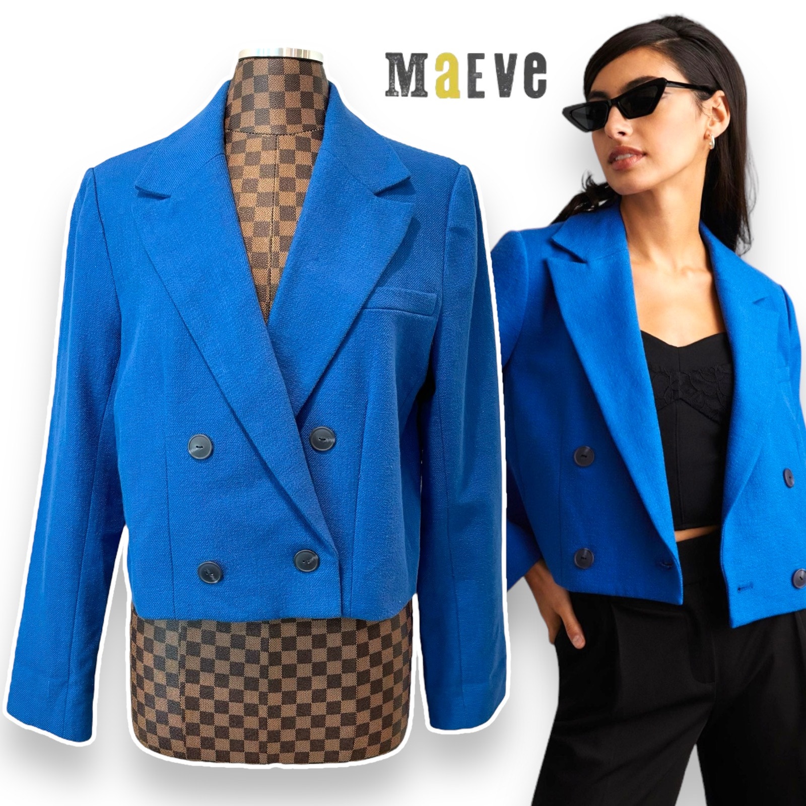 Maeve By Anthropologie Capri Blue Crop Blazer Size Large Preppy Glam Boxy Career